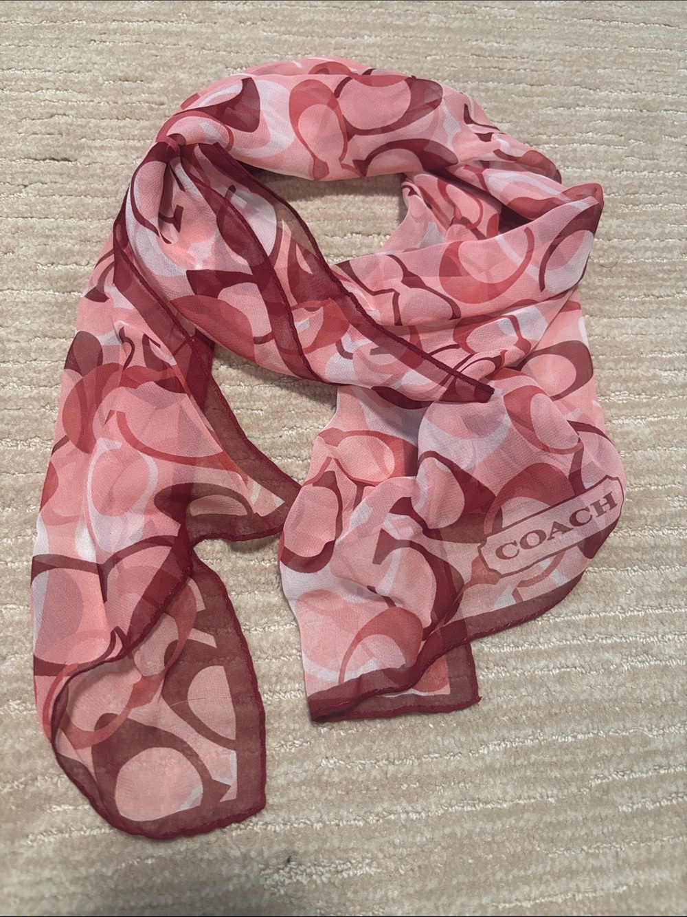VINTAGE Coach Pink and Maroon Signature Pattern Scarf